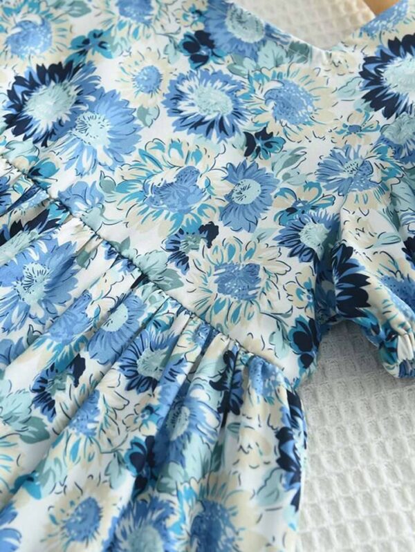 Adorable Blue Frock with a charming floral print for your little princess! - Image 6